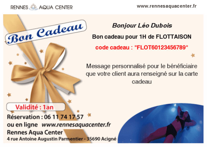 Carte cadeau pour une séance de flottaison 1h