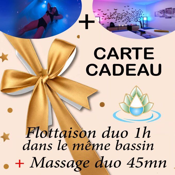 Carte cadeau Découverte Flottaison à deux 1h même bassin + massage duo 45mn